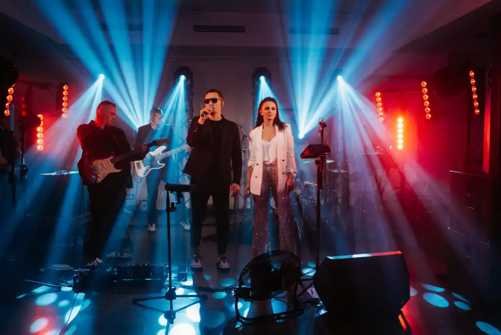 Small band at an event curated for a brand by a booking agency.