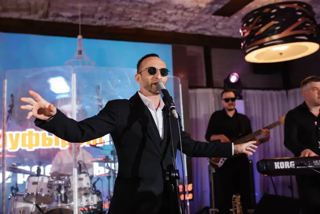 Band playing music at a corporate retreat.